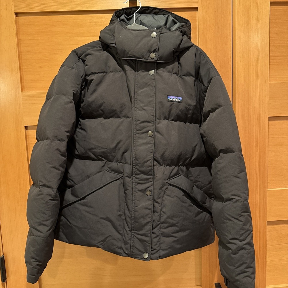 Patagonia Women's Downdrift Jacket Black 600 Fill Down Size L Hood